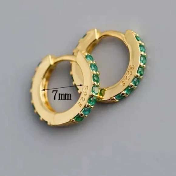 Gold Green Crystal Huggie Hoop Earrings - Picture 5 of 5